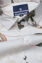 Beige Floral print Cotton Slim Fit Casual Shirt
